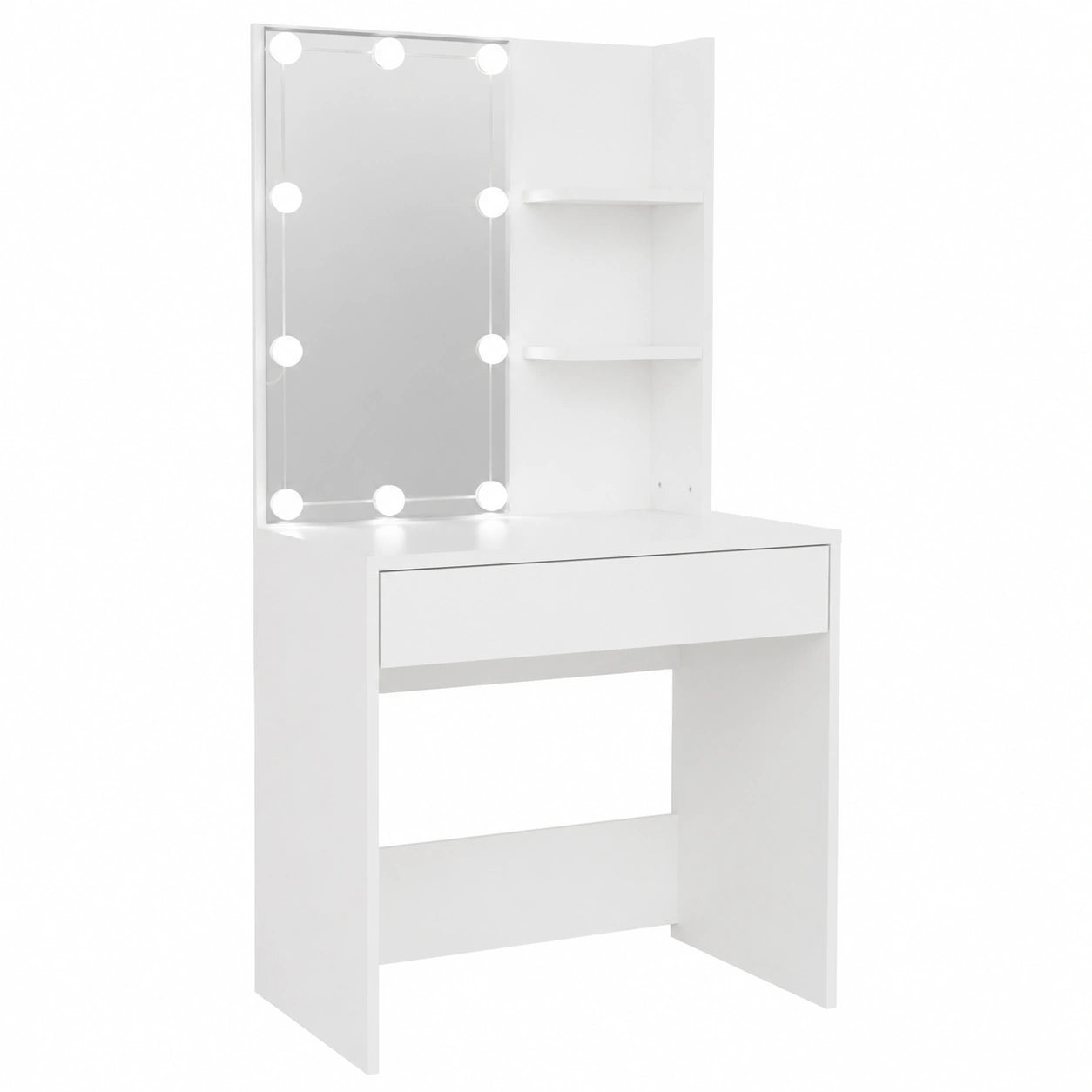 Tocador Blanco con Espejo y Luz LED para Dormitorio, 60x40x140 cm