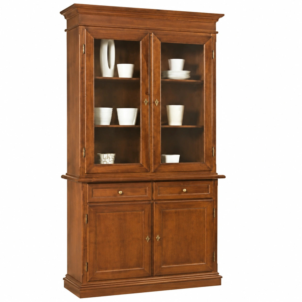 Aparador Clásico de Nogal con Cajones y Puertas de Vidrio - Estilo Italiano para Salón y Cocina