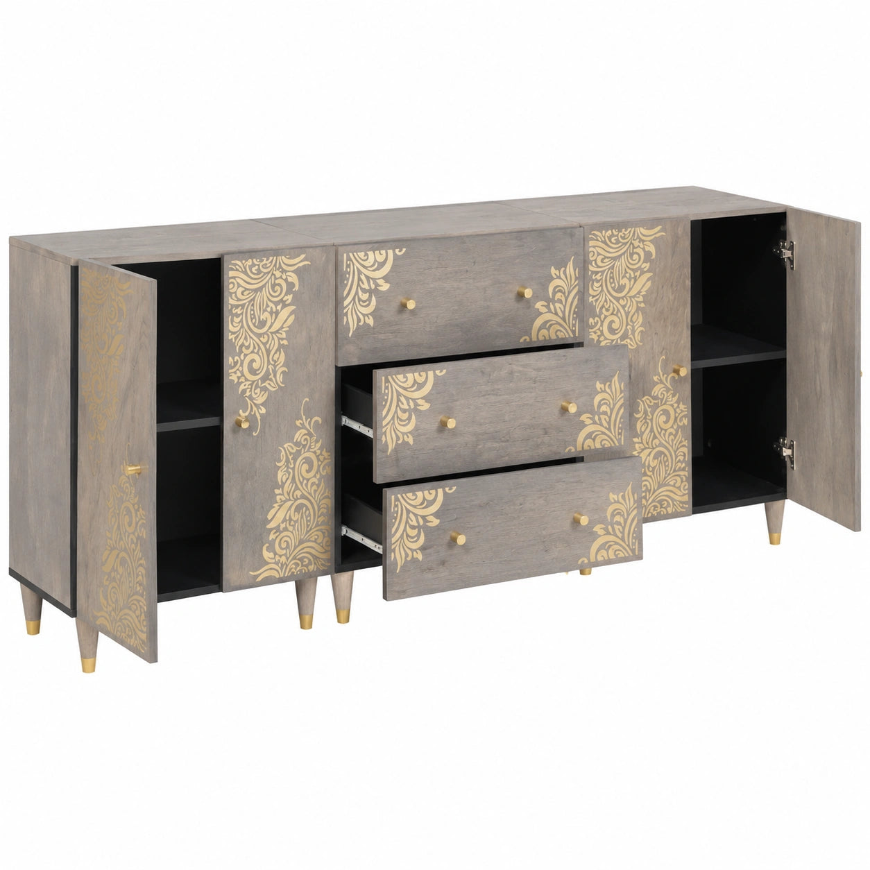 Conjunto de Muebles de Baño 3 Piezas, Gris y Dorado, 180x33x75 cm