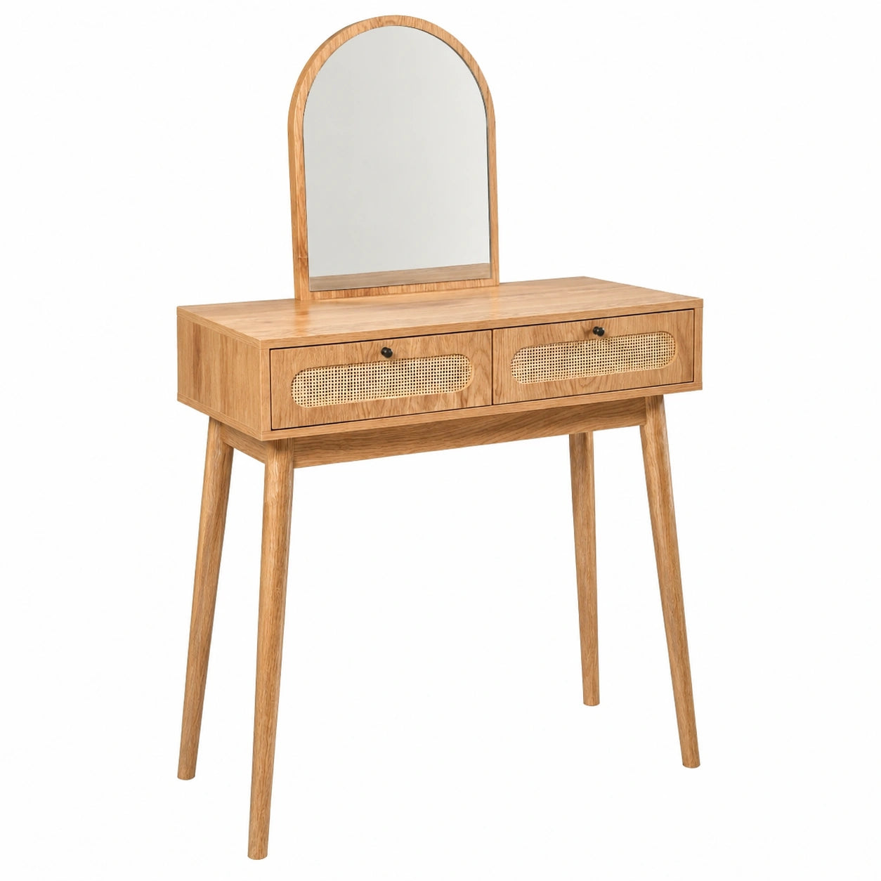 Tocador Alia con Espejo y Cajones de Ratán y Madera de Roble