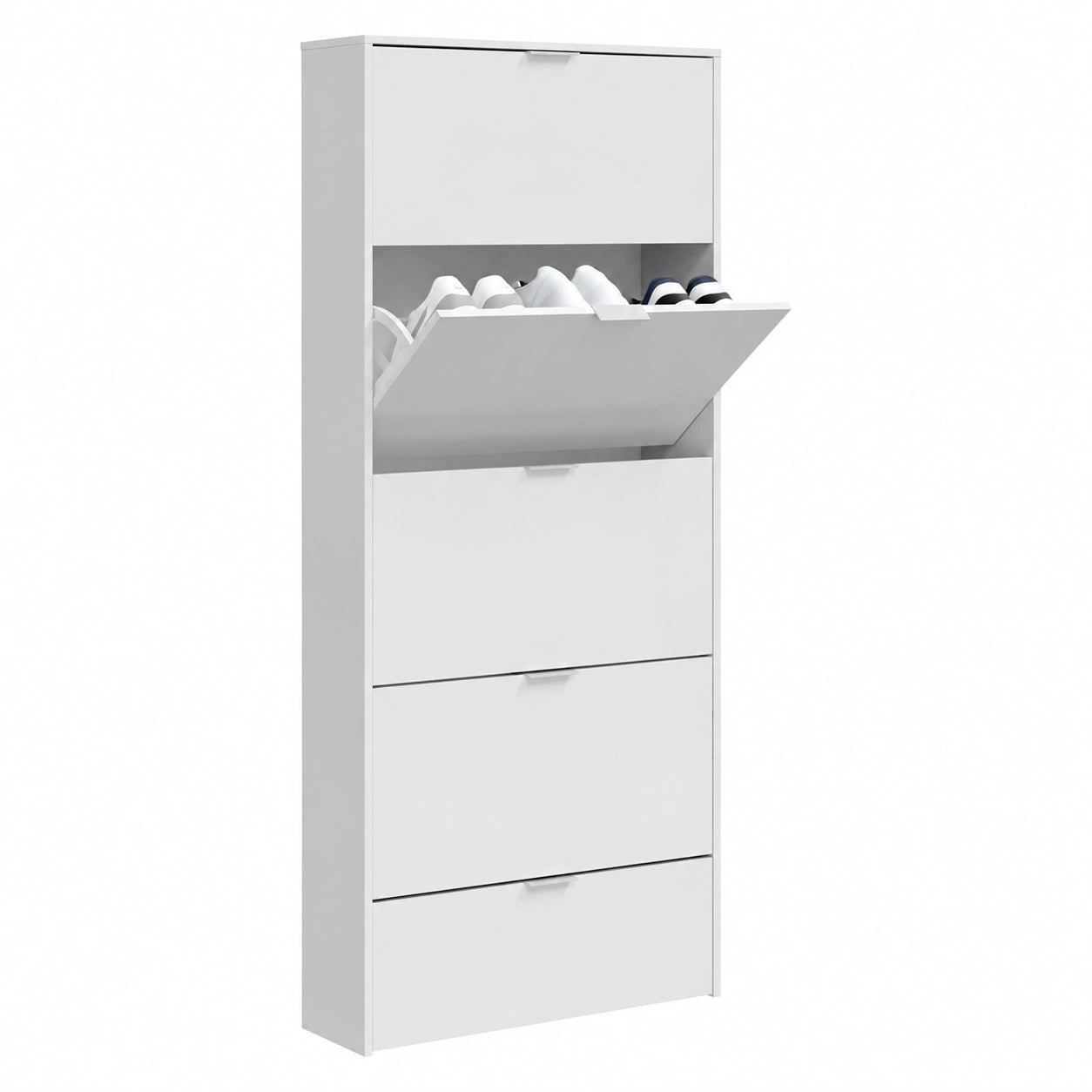 Mueble Zapatero Estrecho 5 Puertas Nia, Blanco Brillo, 15 Pares, 70x180x17 cm