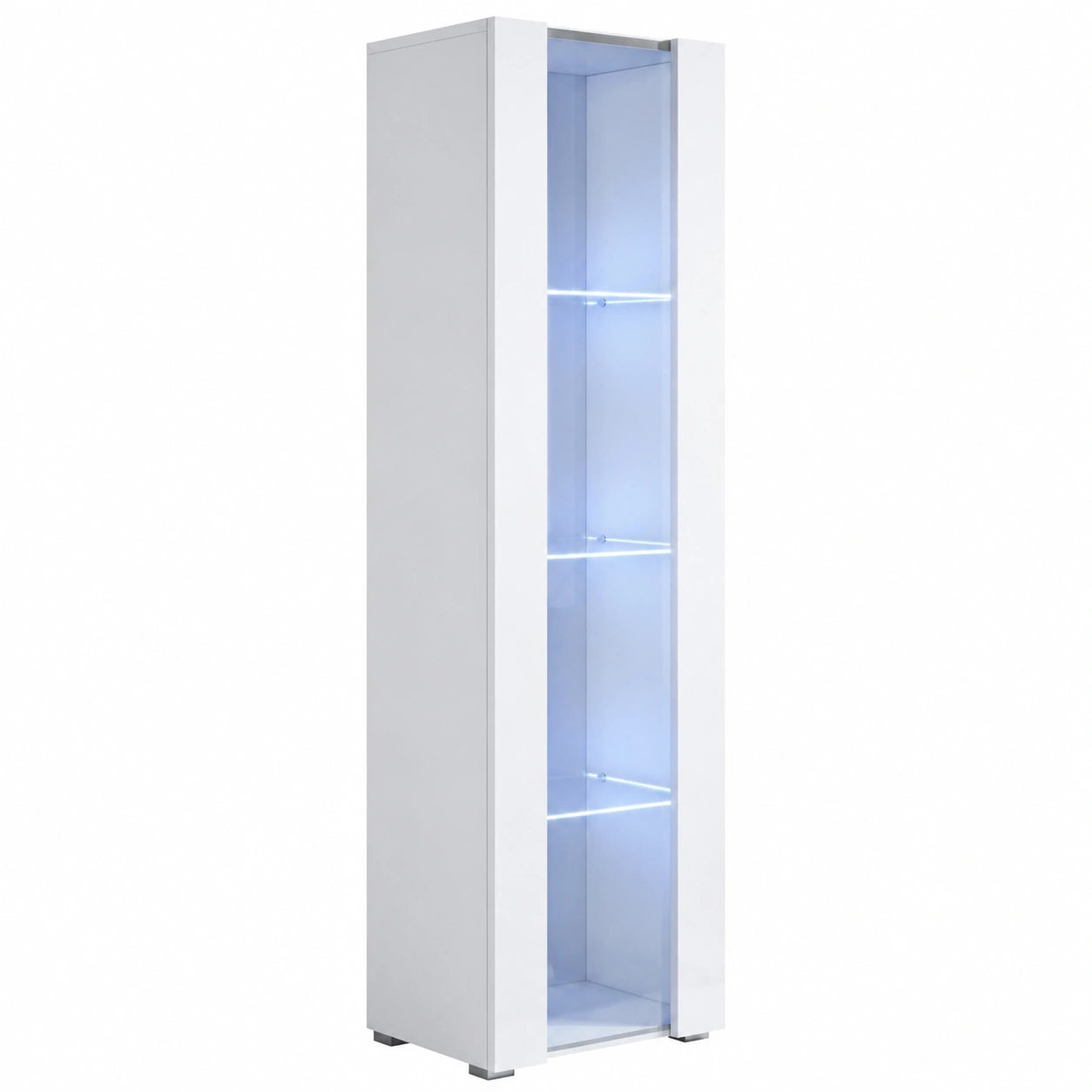 Vitrina Moderna con Luz LED para Salón o Comedor, Blanco Brillante, 40x167x29 cm
