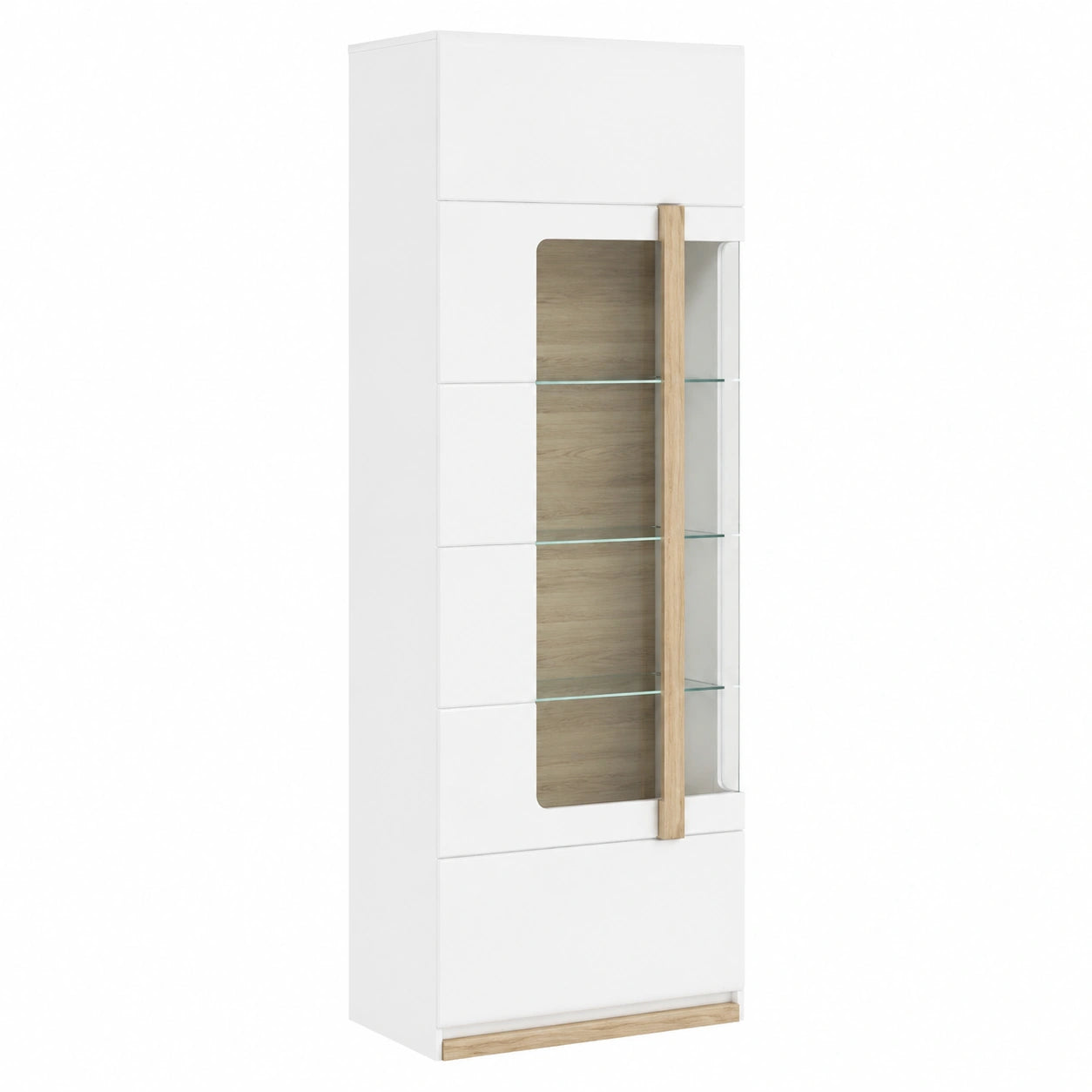 Vitrina Moderna Blanca con Roble y Cristal Templado 60x209x34 cm - ALEXIANE