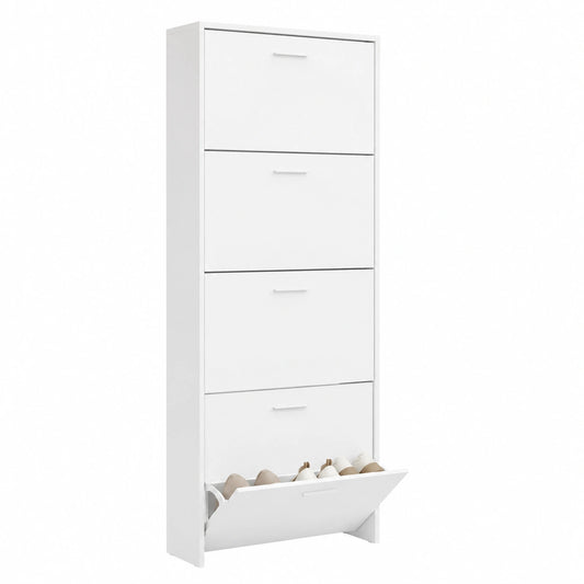 Zapatero Vertical de Madera para 15 Pares, 5 Puertas Abatibles, Color Blanco, Perfecto para Recibidor, 60x17x180 cm
