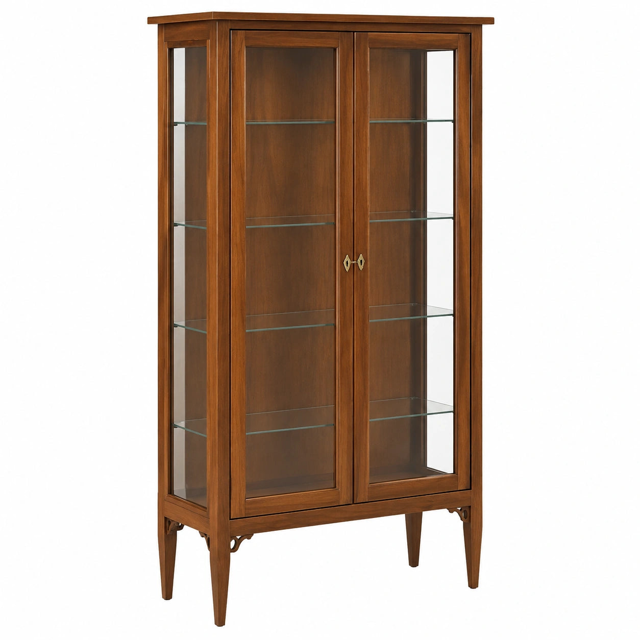 Vitrina de Madera de Nogal con Puertas y Estantes 89x34x170 cm - Mueble de Exhibición para Salón y Cocina