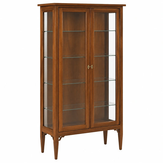 Vitrina de Madera de Nogal con Puertas y Estantes 89x34x170 cm - Mueble de Exhibición para Salón y Cocina