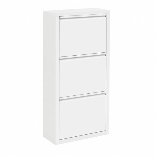 Zapatero Blanco de Metal con 3 Cajones Abatibles, Organizador de Entrada 50x15x106 cm