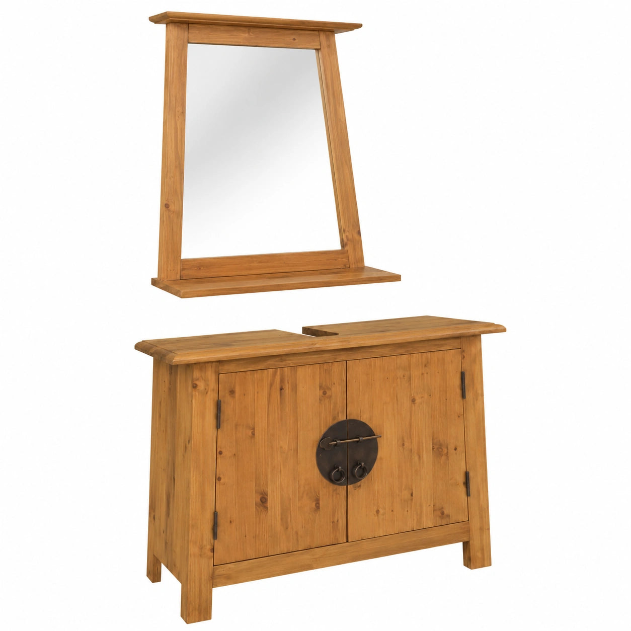 Conjunto de Muebles para Baño de Madera de Pino Rústica con Espejo