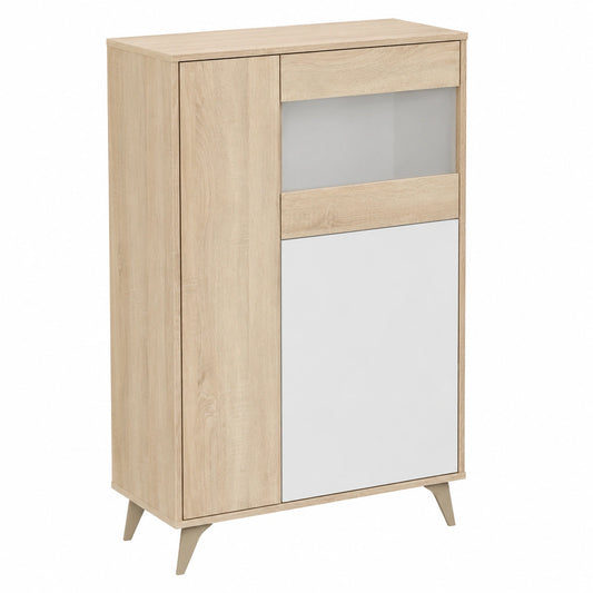 Vitrina de Madera 3 Puertas para Comedor, Color Roble y Blanco, 77x33x142cm