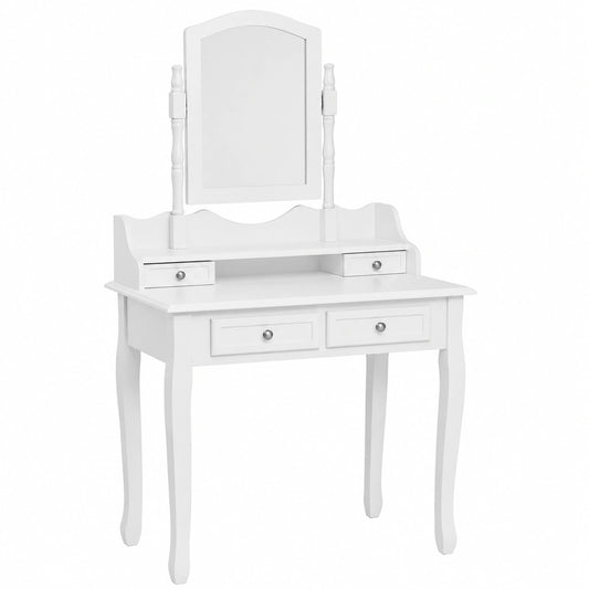 Tocador de Madera Blanco con Espejo y Cajón Grande para Dormitorio