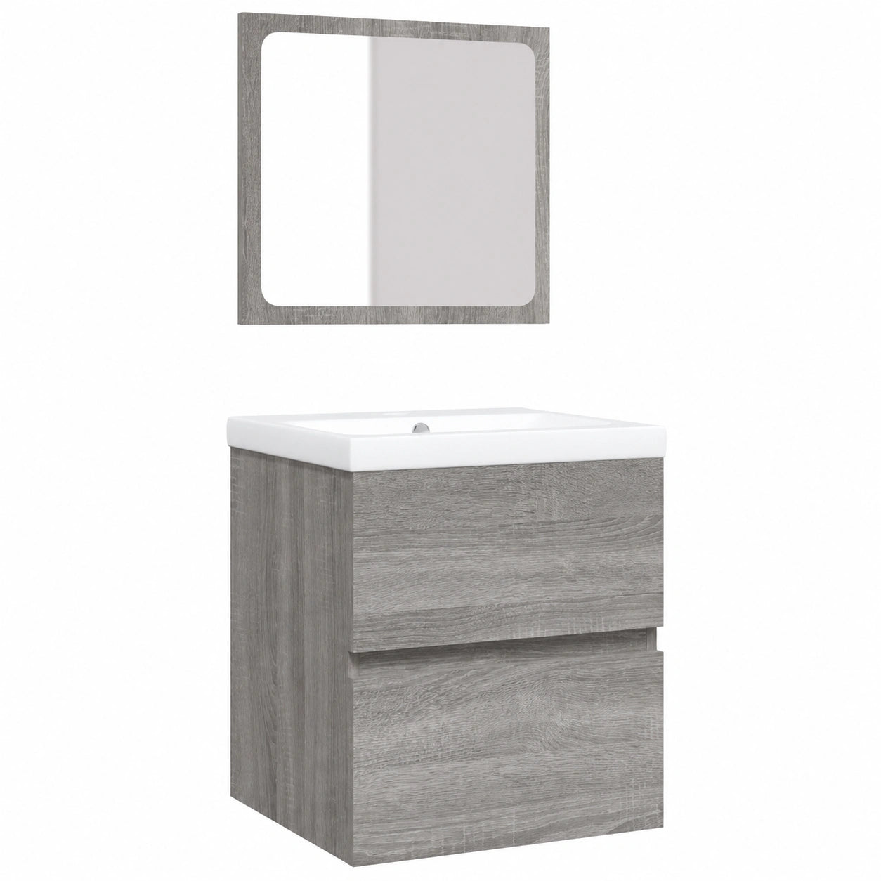 Conjunto de Baño con Lavabo, Espejo y Armario Colgante, Gris Sonoma