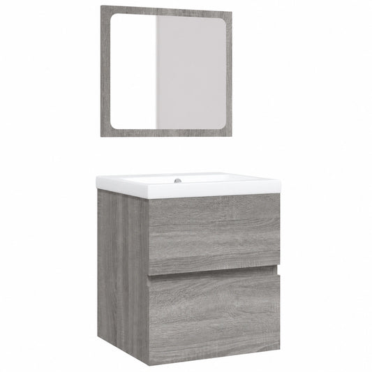 Conjunto de Baño con Lavabo, Espejo y Armario Colgante, Gris Sonoma