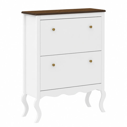 HOMCOM - Armario zapatero estilo francés con estantes ajustables para 16 pares, 2 cajones extraíbles, ideal para pasillos estrechos, 84x29x109 cm, blanco