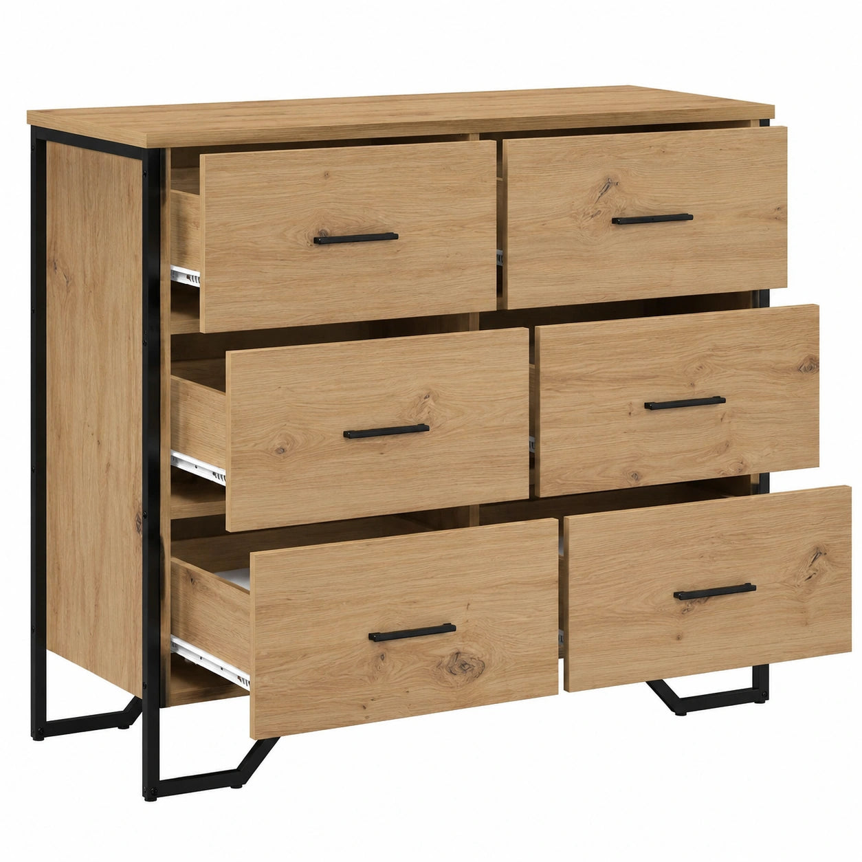Conjunto de 2 Cajoneras de Roble Artesanal 91x35,5x74,5 cm, Baúl de Almacenamiento Moderno para Sala
