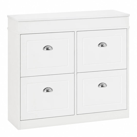 Zapatero Blanco de 4 Puertas con Estantes Ajustables para 16 Pares