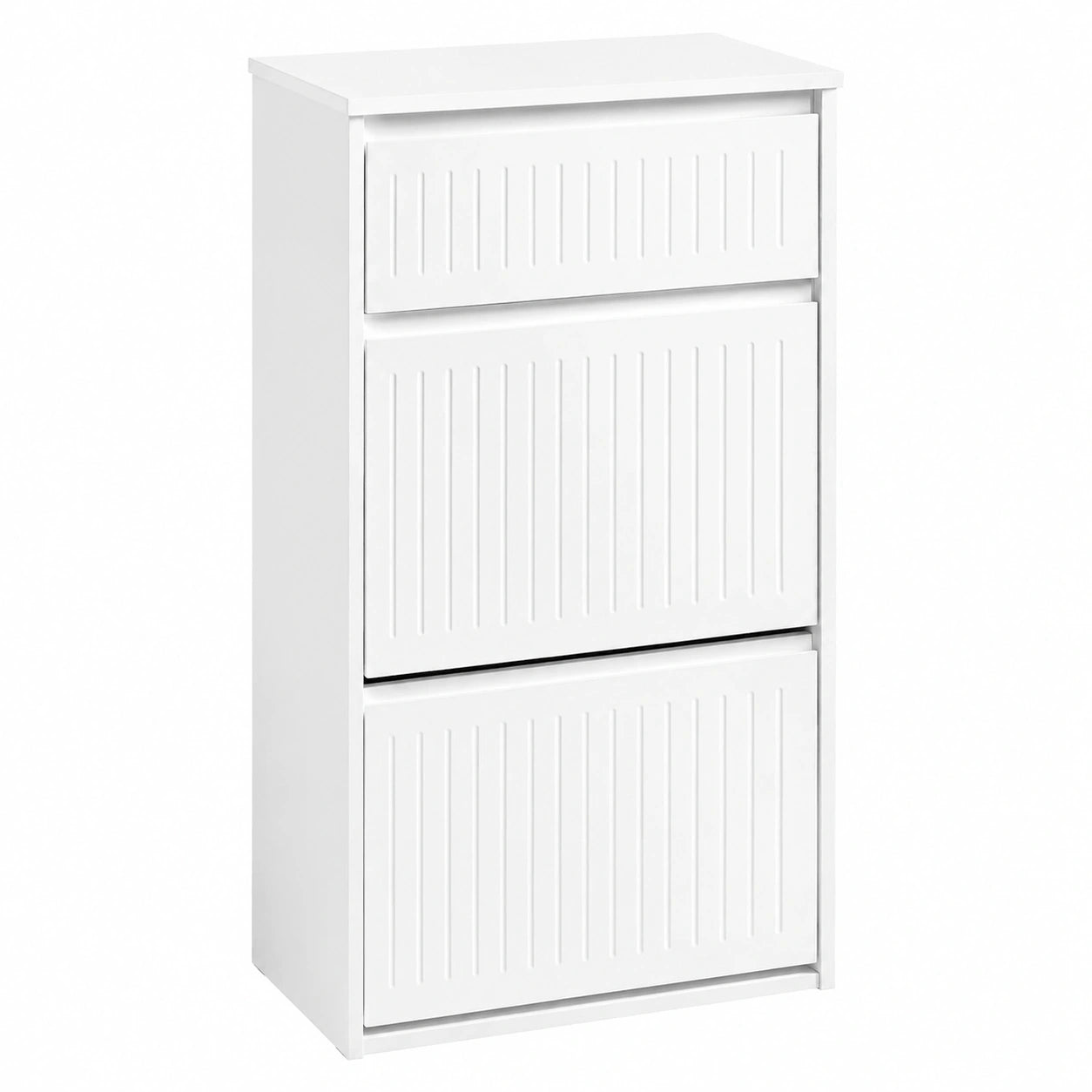 Armario Zapatero Estrecho con 2 Puertas Abatibles y Cajón - Blanco, MDF Duradero, 61x26x100 cm