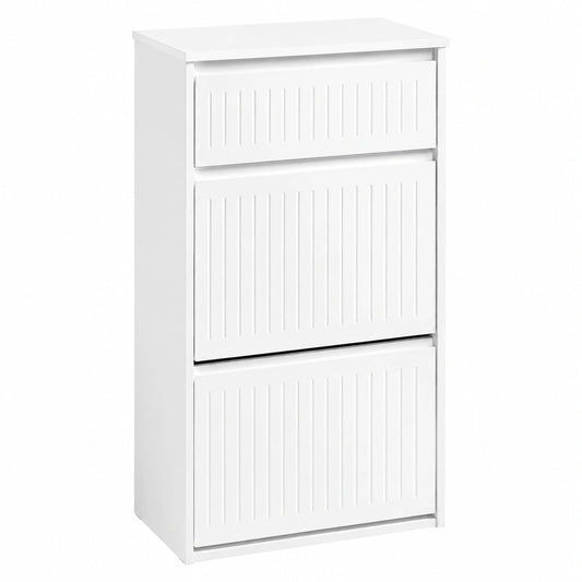Armario Zapatero Estrecho con 2 Puertas Abatibles y Cajón - Blanco, MDF Duradero, 61x26x100 cm