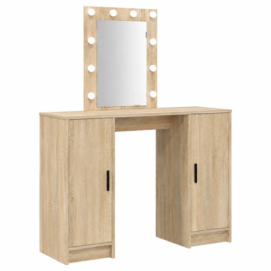 Tocador Moderno Marrón con Espejo y Luces LED para Dormitorio