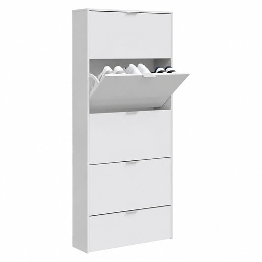 Mueble Zapatero Estrecho 5 Puertas Nia, Blanco Brillo, 15 Pares, 70x180x17 cm