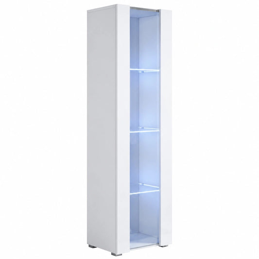 Vitrina Moderna con Luz LED para Salón o Comedor, Blanco Brillante, 40x167x29 cm