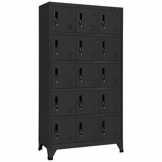 Armario Metálico de Vestuario con Cerradura 15 Puertas, 90x40x180 cm, Gris Antracita