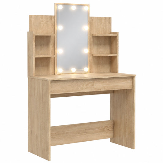Tocador de Maquillaje con Espejo LED y Almacenaje, Roble Sonoma