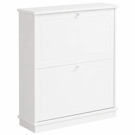 SoBuy Mueble Zapatero Estrecho con 2 Puertas Abatibles, Organizador para Pasillo Blanco 76x18x78cm